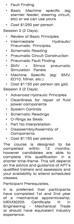 Fault Finding Basic Machine specific (eg stamler feeder, steering circuit, etc) or we can use yours Cost $1250 per pe...