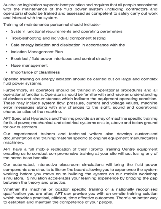 Australian legislation supports best practice and requires that all people associated with the maintenance of the flu...