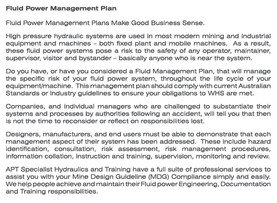 Fluid Power Management Plan Fluid Power Management Plans Make Good Business Sense. High pressure hydraulic systems ar...