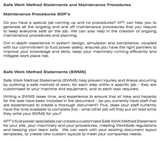 Safe Work Method Statements and Maintenance Procedures Maintenance Procedures SOP’s Do you have a special job coming ...